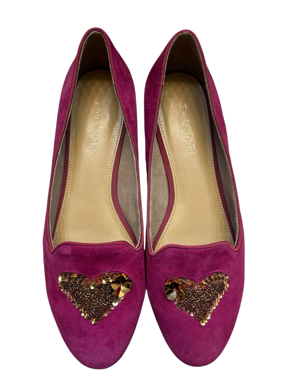Talbots Magenta Suede Flats with Gold Sequin Heart